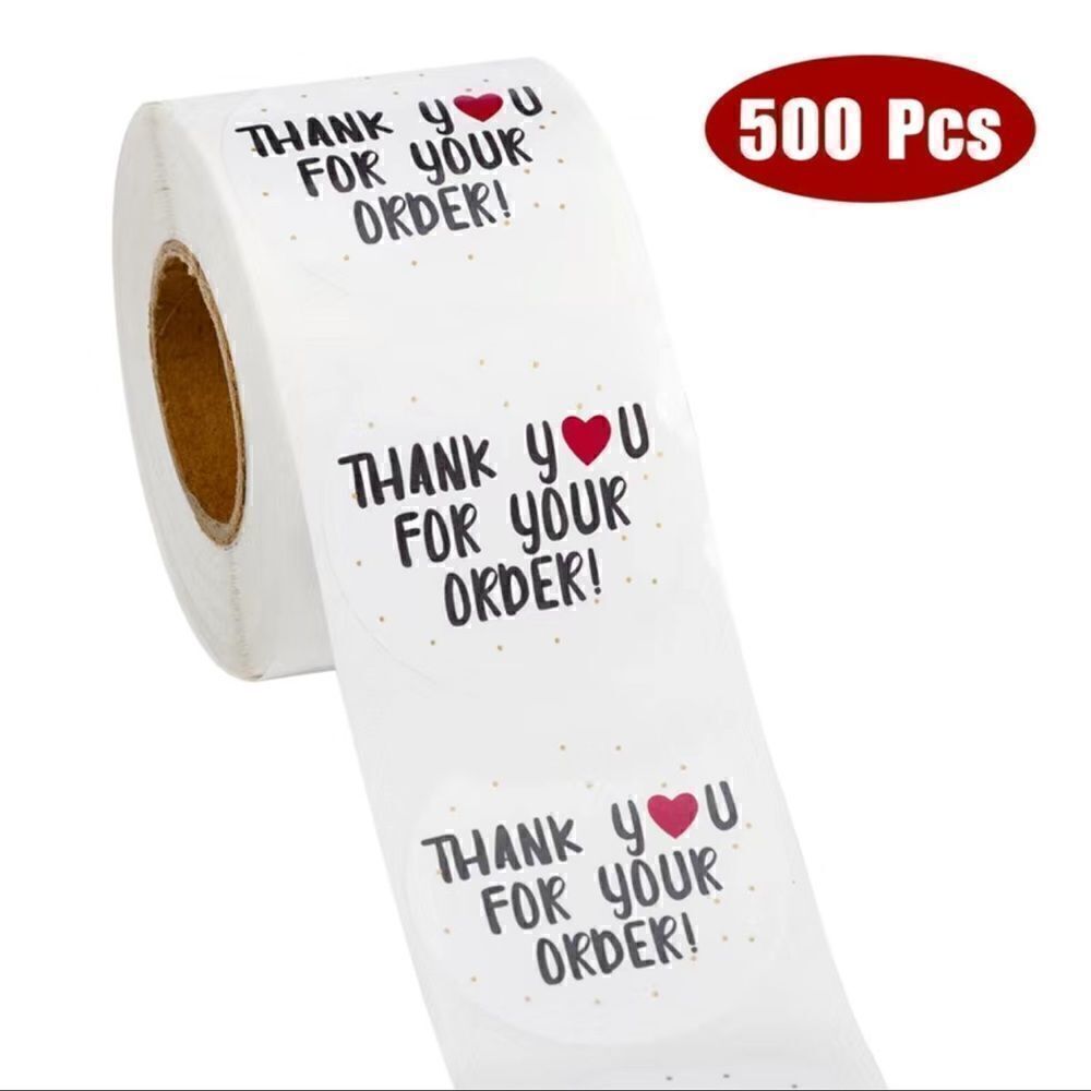 500 Pieces/roll 1inch Thank You For Ordering Sticker Gift White Label Sticker
